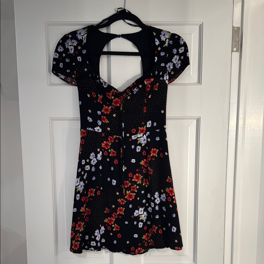 Floral Black Dress with Red and White Flowers